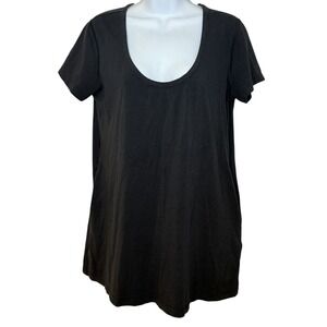 Lululemon Black Pima Cotton T-Shirt Womens Sz 10 Scoop Neck Short Sleeve Stretch